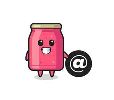 Cartoon Illustration of strawberry jam standing beside the At symbol vector