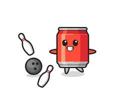 Character cartoon of drink can is playing bowling vector