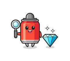 Ilustración de personaje de lata de bebida con un diamante vector
