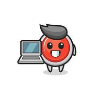 Mascot Illustration of emergency panic button with a laptop vector