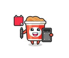 Illustration of instant noodle mascot as a graphic designer vector