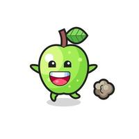 the happy green apple cartoon with running pose vector