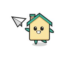 house cartoon character throwing paper airplane vector