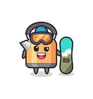 Illustration of kettle character with snowboarding style vector