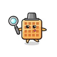 waffle cartoon character searching with a magnifying glass vector