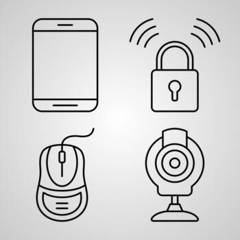 conjunto de iconos de diseño plano de línea delgada de internet del pensamiento vector