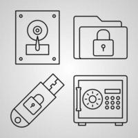 Set of Thin Line Flat Design Icons of Cyber Security vector