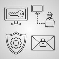 Collection of Cyber Security Symbols in Outline Style vector