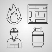 Set of Vector Line Icons of FireFighter