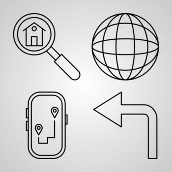 Colección de navegación y mapas de símbolo de vector en contorno de moda