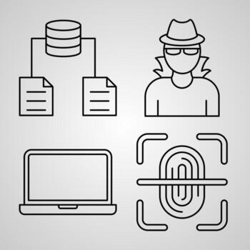 conjunto de iconos de línea de seguridad cibernética de símbolo de vector en estilo de contorno de moda