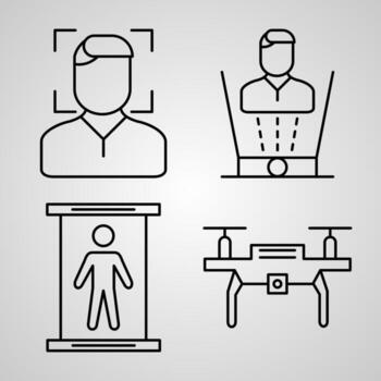 Set of Thin Line Flat Design Icons of Virtual Reality vector