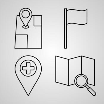 conjunto de ilustración de navegación y mapas aislado sobre fondo blanco vector