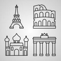 Set of Vector Line Icons of Monuments