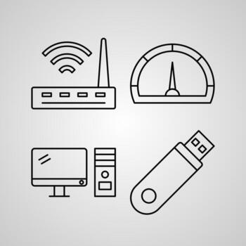 Simple Set of Computer Vector Line Icons
