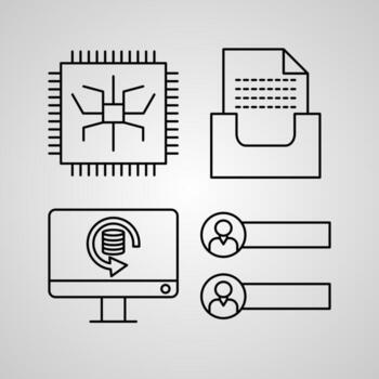 Esquema de los iconos de la computadora aislados sobre fondo blanco. vector