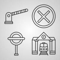 conjunto de iconos simple de iconos de líneas relacionadas con el ferrocarril vector