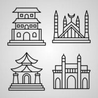 Monuments Line Icons Set Isolated On White Outline Symbols Monuments vector