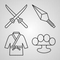 colección de conjunto de iconos de línea de artes marciales en estilo de contorno de moda vector