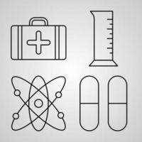 Esquema de iconos de química aislados sobre fondo blanco. vector