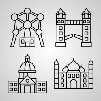 colección de símbolos de monumentos en iconos de contorno de monumentos vector