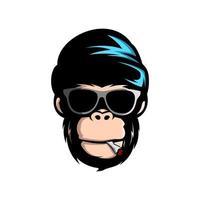 AWESOME SMOKING MONKEY HEAD WITH GLASSES VECTOR LOGO MASCOT