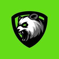 impresionante panda enojado fondo verde vector logo mascota