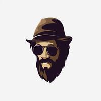 impresionante barba hombre gafas sombrero de vaquero vector mascota logo