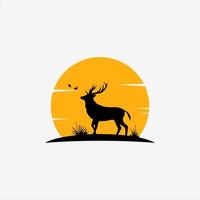 AWESOME SUNSET DEER WITH BUTTERFLY SILHOUETTE VECTOR LOGO