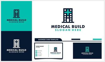 logotipo médico con arquitectura de edificios y plantilla de tarjeta de visita vector