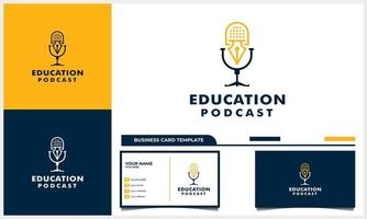 logotipo de podcast con concepto de símbolo de educación y plantilla de tarjeta de visita vector