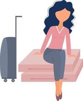 Vector illustration of a girl sitting on suitcases