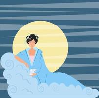 moon goddess in mid autumn festival with a moon rabbit vector