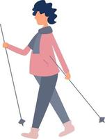 Vector illustration of a woman engaged in Nordic walking