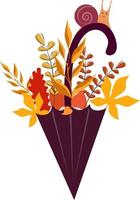 Vector illustration of a rain umbrella with autumn leaves and a snail