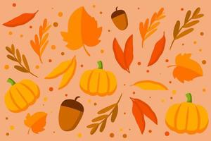 vector autumn pattern with leaves, acorn, and pumpkin flat design