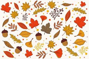 diseño de vector de patrón de otoño dibujado a mano sobre fondo blanco