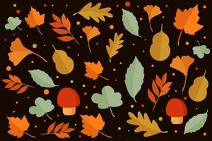 flat design autumn leaves pattern on black background vector