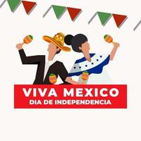 vector viva mexico dia de independencia con dos personas bailando