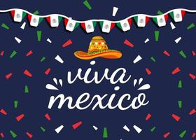 viva Mexico banner with hang flag Mexico and sombrero hat vector