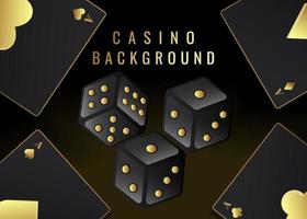 Fondo de casino con naipes de oro y dados de oro. vector