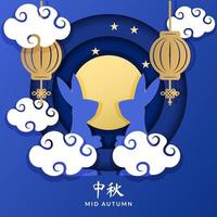 mid autumn chinese traditional festival in paper cut style design vector