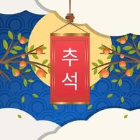 flat design korea chuseok with rug on full moon vector