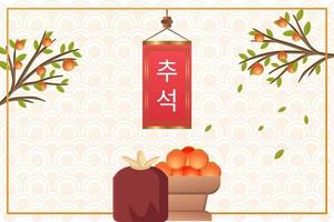 simple korea chuseok design with parcel and rug vector