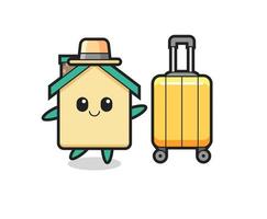 house cartoon illustration with luggage on vacation