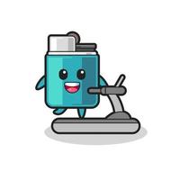 lighter cartoon character walking on the treadmill vector