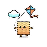 raw instant noodle mascot illustration is playing kite vector