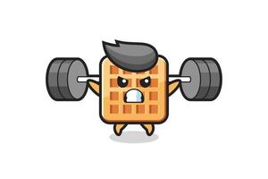 waffle mascot cartoon with a barbell vector