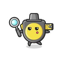 tape measure cartoon character searching with a magnifying glass vector