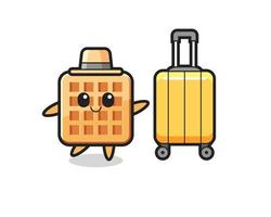waffle cartoon illustration with luggage on vacation